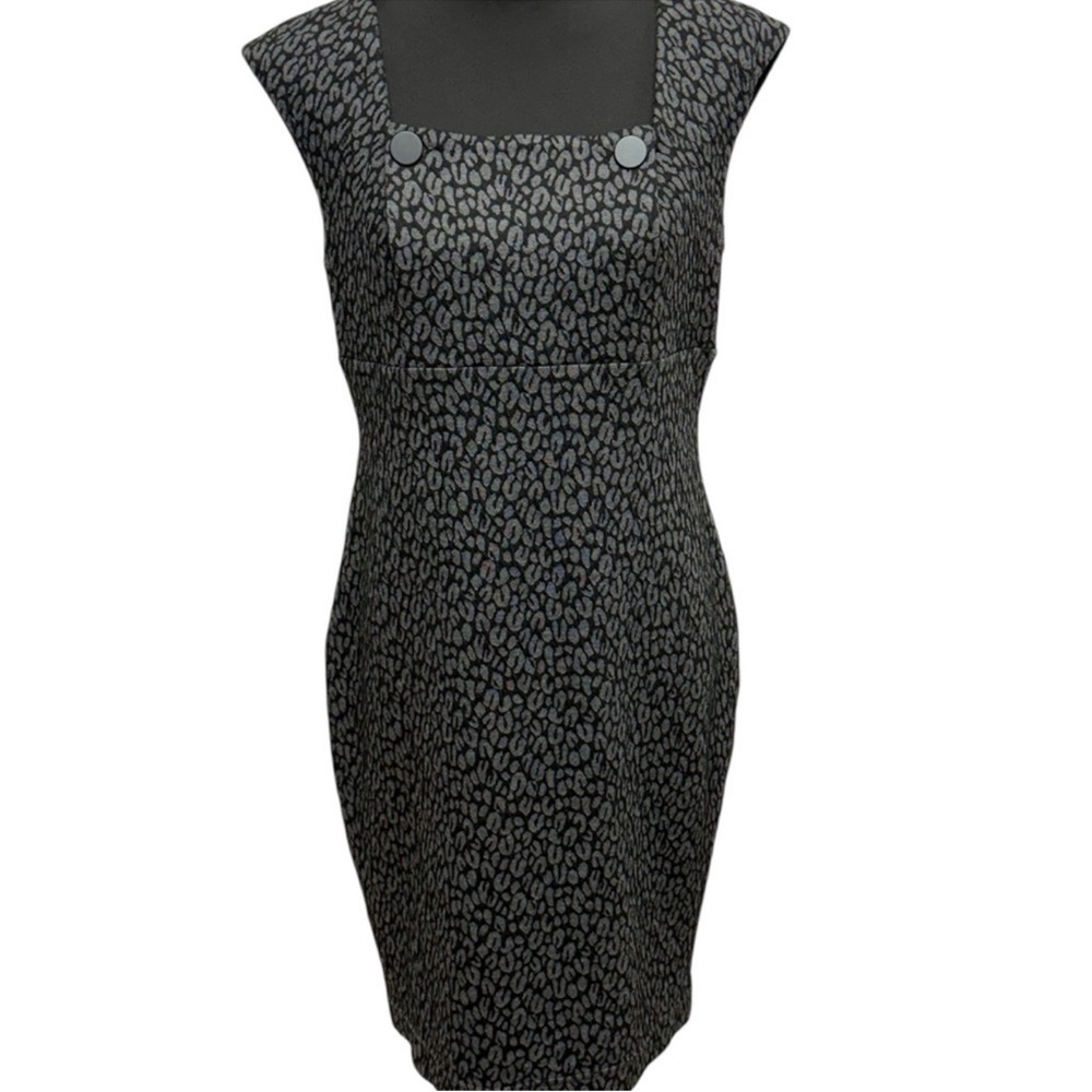 NWT Calvin Klein Black Charcoal Animal Print Cap Sleeve Sheath Dress Size 10